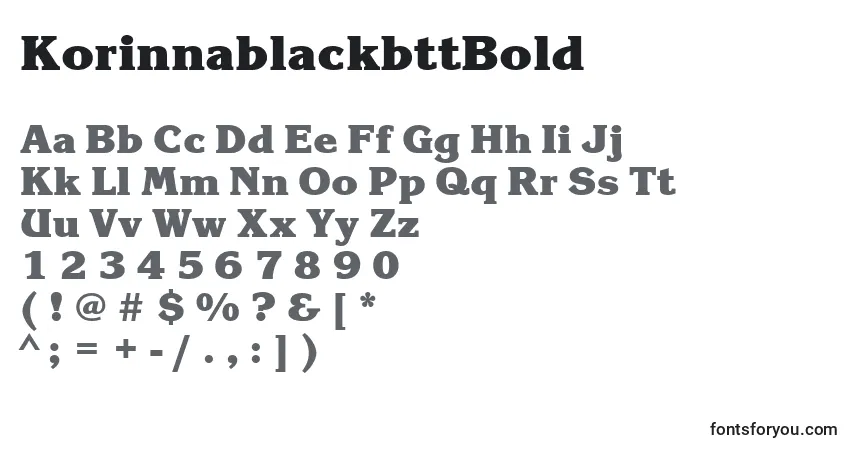 A fonte KorinnablackbttBold – alfabeto, números, caracteres especiais