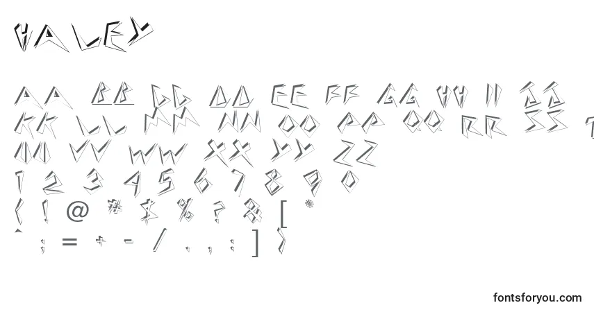 Czcionka Haley – alfabet, cyfry, specjalne znaki