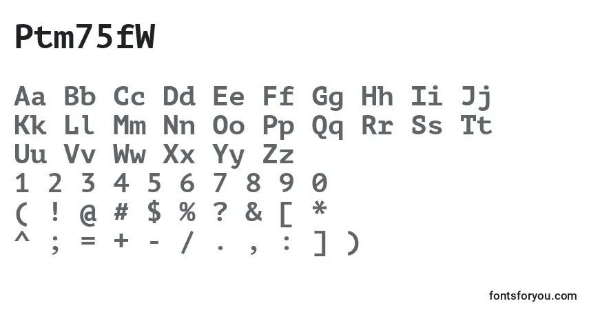 Czcionka Ptm75fW – alfabet, cyfry, specjalne znaki