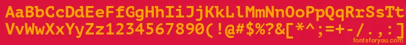 フォントPtm75fW – 赤い背景にオレンジの文字