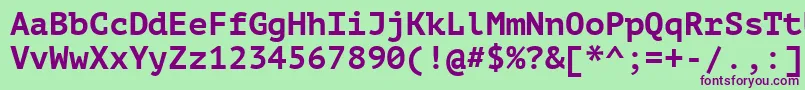 Ptm75fW-fontti – violetit fontit vihreällä taustalla