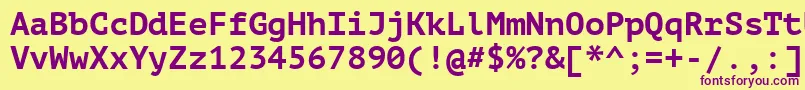 Ptm75fW-fontti – violetit fontit keltaisella taustalla