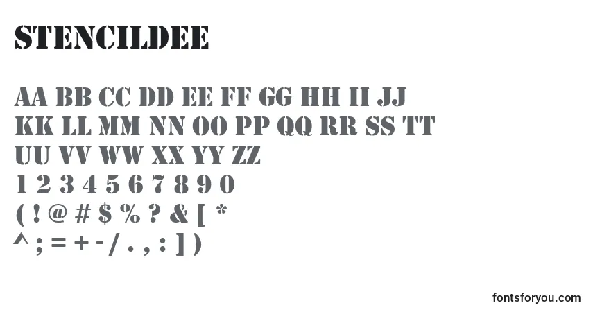Czcionka Stencildee – alfabet, cyfry, specjalne znaki