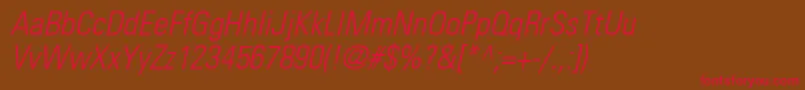 PartnercondensedlightOblique Font – Red Fonts on Brown Background