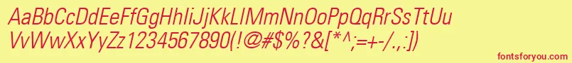 PartnercondensedlightOblique Font – Red Fonts on Yellow Background