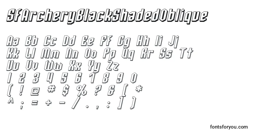 Czcionka SfArcheryBlackShadedOblique – alfabet, cyfry, specjalne znaki