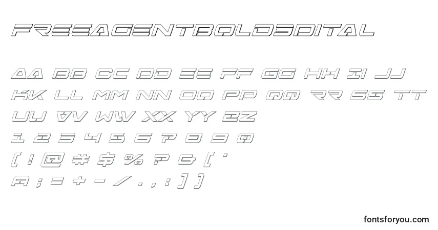Шрифт Freeagentbold3Dital – алфавит, цифры, специальные символы