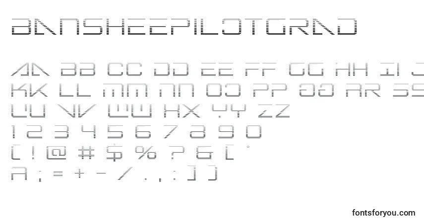 Czcionka Bansheepilotgrad – alfabet, cyfry, specjalne znaki