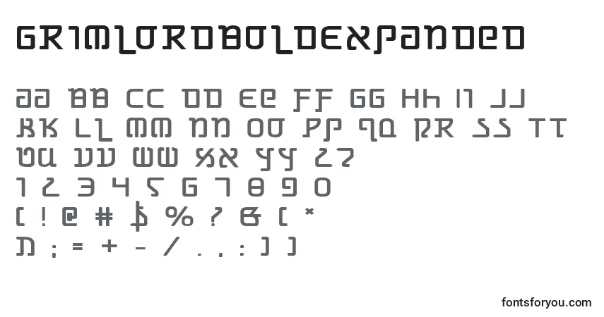Schriftart GrimlordBoldExpanded – Alphabet, Zahlen, spezielle Symbole