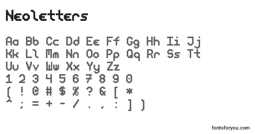 A fonte Neoletters – alfabeto, números, caracteres especiais