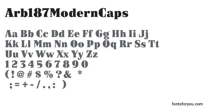 A fonte Arb187ModernCaps (62368) – alfabeto, números, caracteres especiais