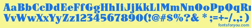 フォントArb187ModernCaps – 青い文字が黄色の背景にあります。