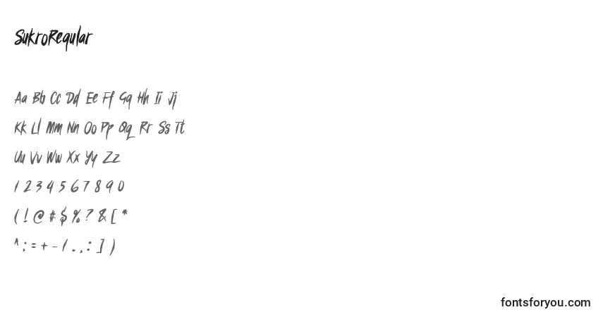 Schriftart SukroRegular (62379) – Alphabet, Zahlen, spezielle Symbole