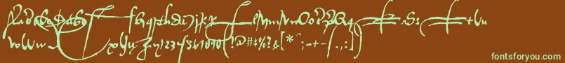 フォントRegalloaplaya – 緑色の文字が茶色の背景にあります。