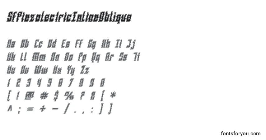 Czcionka SfPiezolectricInlineOblique – alfabet, cyfry, specjalne znaki