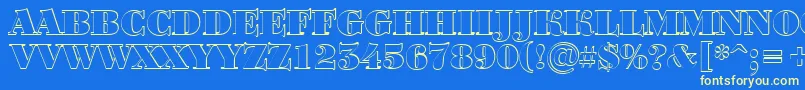 Bodoni7-Schriftart – Gelbe Schriften auf blauem Hintergrund