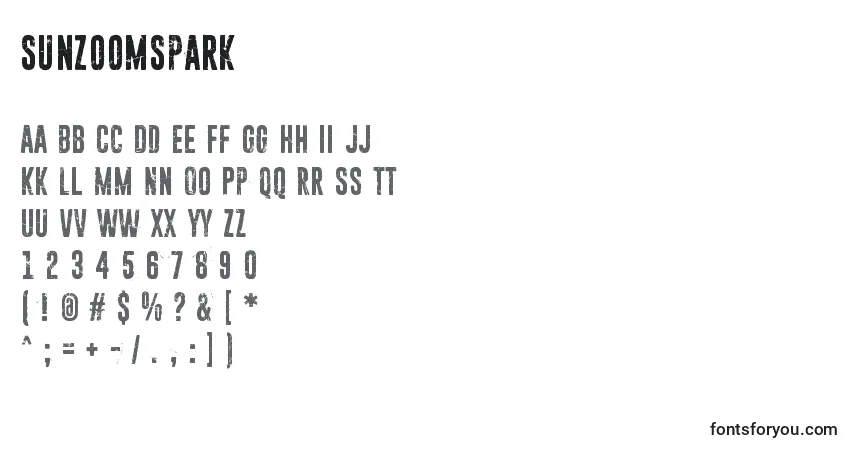 Czcionka SunZoomSpark – alfabet, cyfry, specjalne znaki