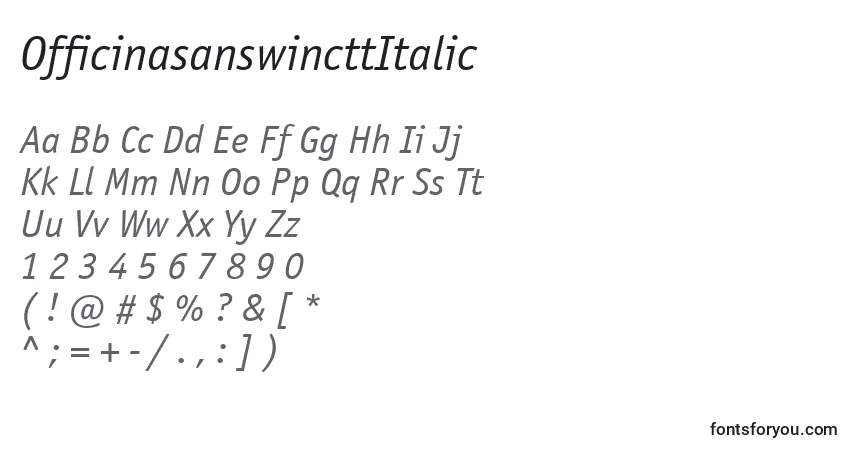 Czcionka OfficinasanswincttItalic – alfabet, cyfry, specjalne znaki