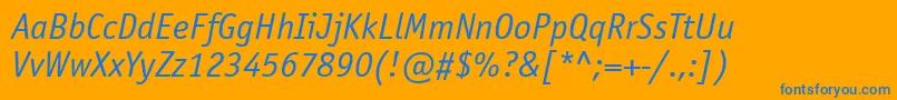 Weitere Informationen zur OfficinasanswincttItalic-Schriftart OfficinasanswincttItalic-Schriftart – Blaue Schriften auf orangefarbenem Hintergrund