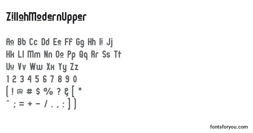 Schriftart ZillahModernUpper – Alphabet, Zahlen, spezielle Symbole