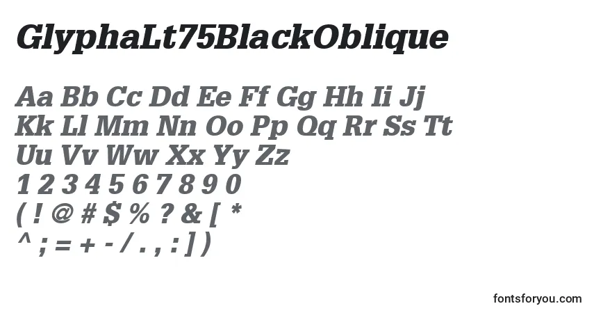 Czcionka GlyphaLt75BlackOblique – alfabet, cyfry, specjalne znaki