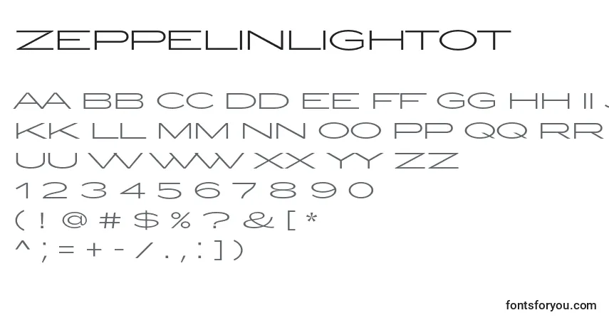 Czcionka ZeppelinLightOt – alfabet, cyfry, specjalne znaki