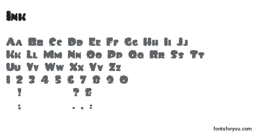 Czcionka Ink – alfabet, cyfry, specjalne znaki
