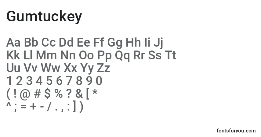 Schriftart Gumtuckey – Alphabet, Zahlen, spezielle Symbole