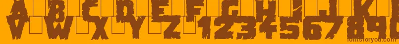 Weitere Informationen zur DemolitionCrackBlack-Schriftart DemolitionCrackBlack-Schriftart – Braune Schriften auf orangefarbenem Hintergrund