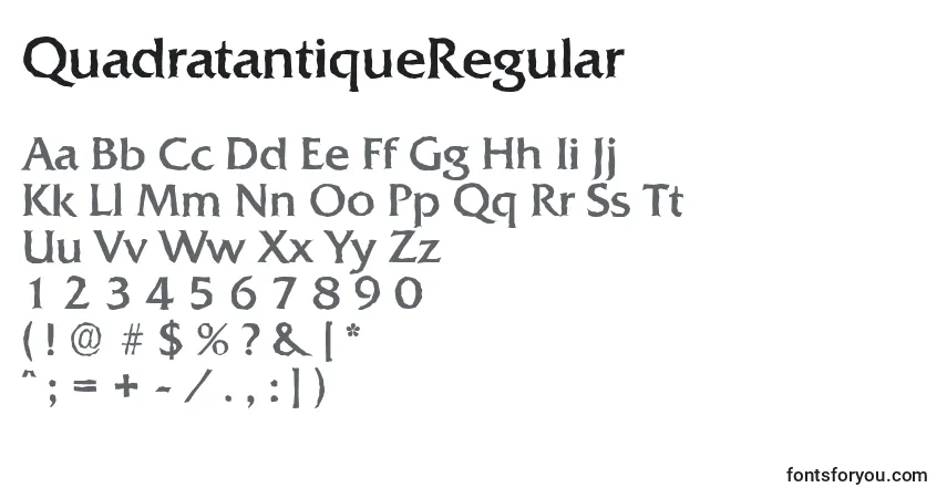Czcionka QuadratantiqueRegular – alfabet, cyfry, specjalne znaki