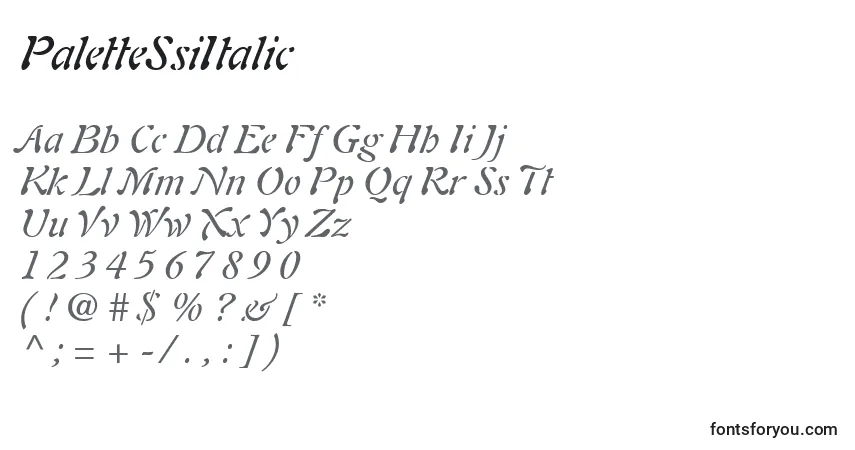 Шрифт PaletteSsiItalic – алфавит, цифры, специальные символы