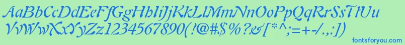 Шрифт PaletteSsiItalic – синие шрифты на зелёном фоне