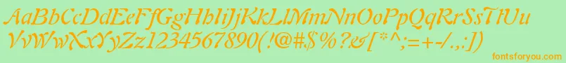 PaletteSsiItalic-Schriftart – Orangefarbene Schriften auf grünem Hintergrund