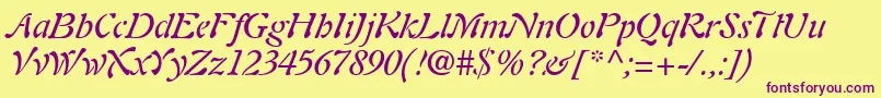 PaletteSsiItalic-Schriftart – Violette Schriften auf gelbem Hintergrund
