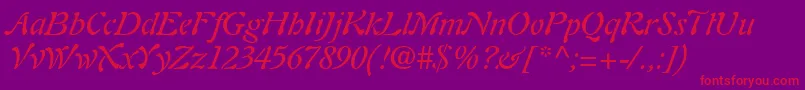 PaletteSsiItalic-Schriftart – Rote Schriften auf violettem Hintergrund