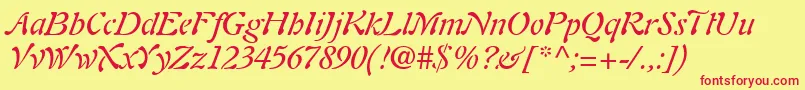 PaletteSsiItalic-Schriftart – Rote Schriften auf gelbem Hintergrund