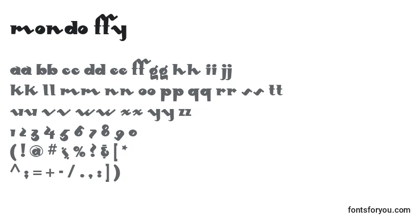 Schriftart Mondo ffy – Alphabet, Zahlen, spezielle Symbole