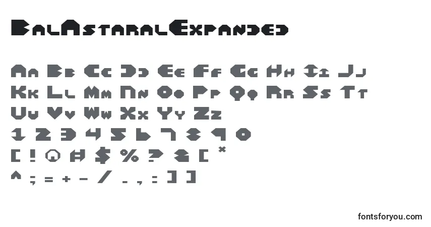 Czcionka BalAstaralExpanded – alfabet, cyfry, specjalne znaki