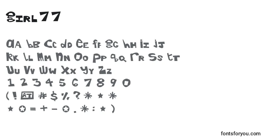 A fonte Girl77 – alfabeto, números, caracteres especiais