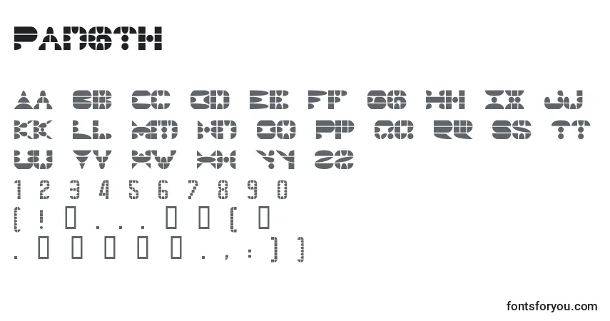 A fonte Pangth – alfabeto, números, caracteres especiais