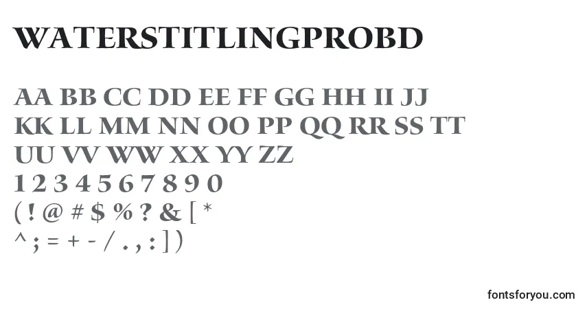 A fonte WaterstitlingproBd – alfabeto, números, caracteres especiais