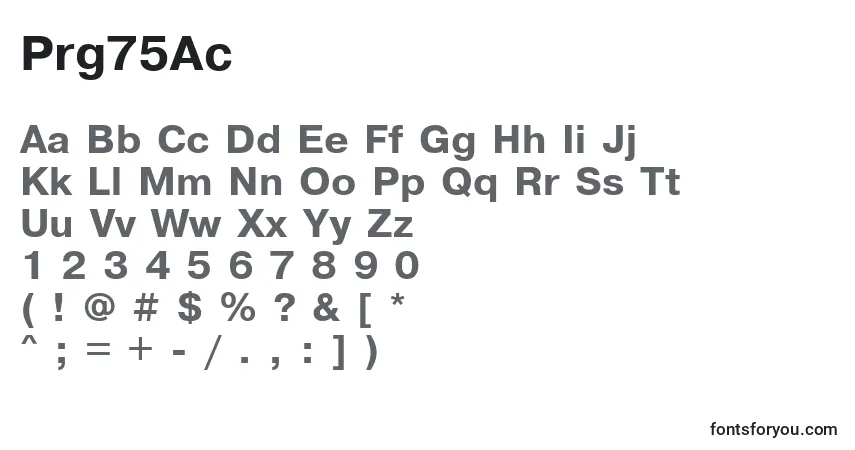 Schriftart Prg75Ac – Alphabet, Zahlen, spezielle Symbole