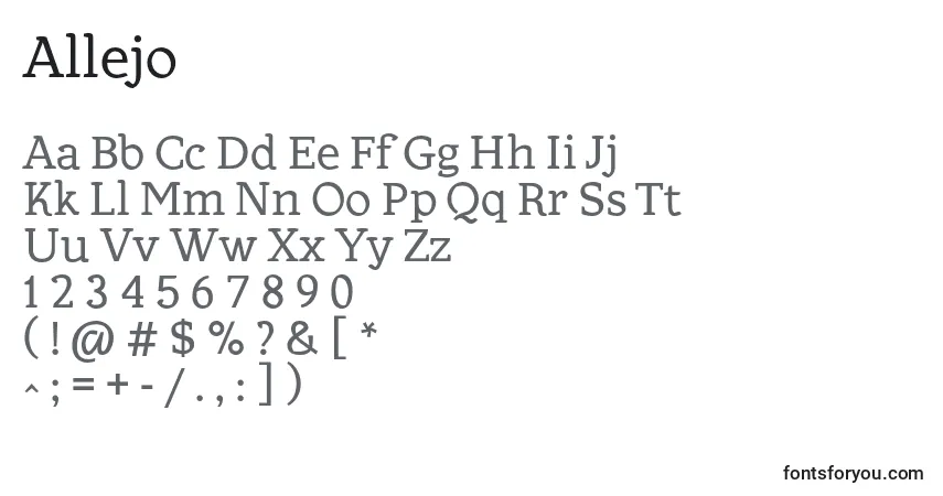 Шрифт Allejo – алфавит, цифры, специальные символы