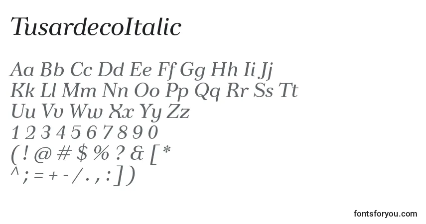 Fuente TusardecoItalic - alfabeto, números, caracteres especiales