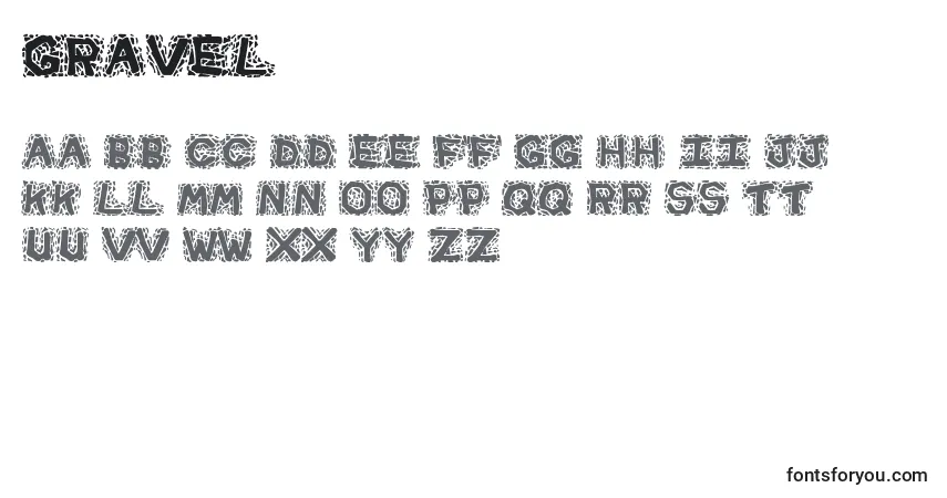 Czcionka Gravel – alfabet, cyfry, specjalne znaki