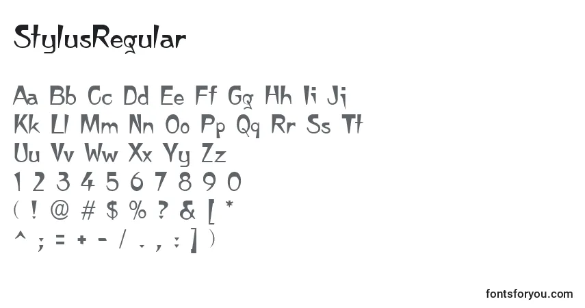 A fonte StylusRegular – alfabeto, números, caracteres especiais