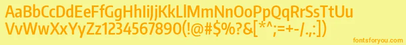 EncodesanscompressedSemibold-Schriftart – Orangefarbene Schriften auf gelbem Hintergrund