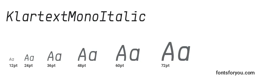 Размеры шрифта KlartextMonoItalic