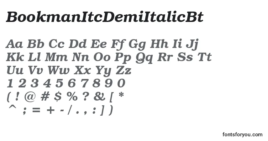Шрифт BookmanItcDemiItalicBt – алфавит, цифры, специальные символы