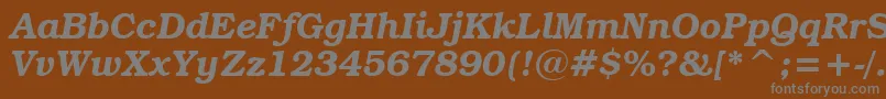 Lisätietoja BookmanItcDemiItalicBt-fontista BookmanItcDemiItalicBt-fontti – harmaat kirjasimet ruskealla taustalla